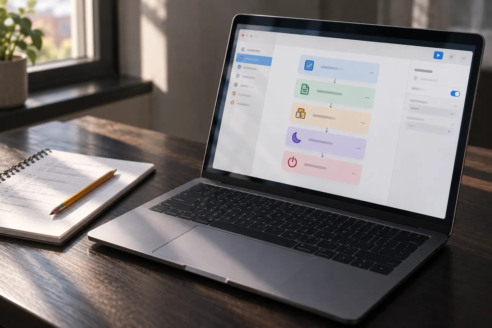 Photograph illustrating the guide "Build an End-of-Day Shutdown Routine with Apple Shortcuts"