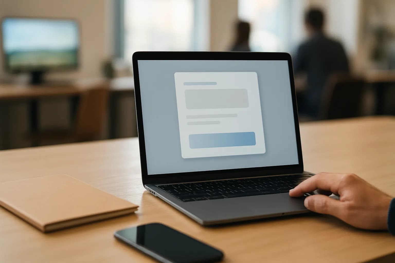Hand beside a Mac permission panel, with a folder and phone nearby